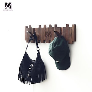 Walnut Wood Piano Coat Rack, Multifunctional Wall Organizer,Entryway Storage,Space Saving Flip Down Magnetic Hook Rack for Coat Hat Towel