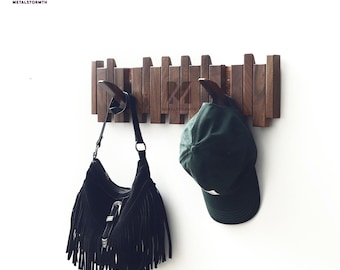 Walnut Wood Piano Coat Rack, Multifunctional Wall Organizer,Entryway Storage,Space Saving Flip Down Magnetic Hook Rack for Coat Hat Towel