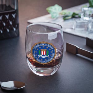 FBI Whiskey Glass, Unique Barware Gift, Perfect for Law Enforcement Fans, Home Bar Accessories, Federal Bureau of Investigation