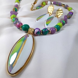 Beaded polymer clay necklace and earring set