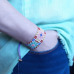 Colorful Miyuki Seed Bead Bracelet, Adjustable Boho Bracelet