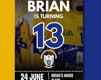 Clare GAA Birthday Invitation – Editable Sports Invite (Digital Download)