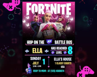 Pink Gamer Birthday Invitation | Battle Royal Invite (Digital)