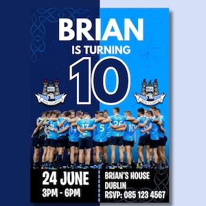 Dublin GAA Birthday Invitation - Instant Download - EDITABLE - Canva Editable Template - Gaelic Football invitation - Sports invitation