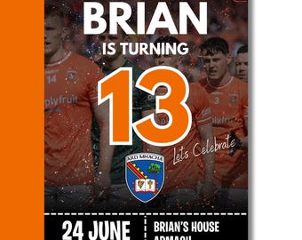 Armagh GAA Birthday Invitation - EDITABLE - Instant Download - Canva Editable Template - Gaelic Football invitation - Sports invitation