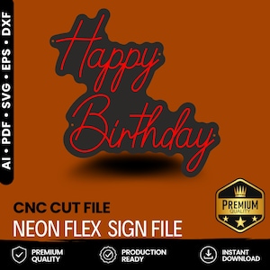 Plantilla de letrero de neón flexible de Feliz Cumpleaños (Descarga digital)