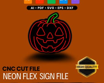 Halloween Pumpkin Neon Flex Sign Template: CNC Router Vector File (Digital Download)