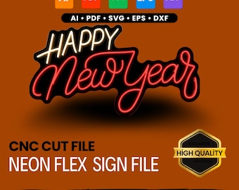 Happy New Year Neon Flex Sign Template (Digital Download)