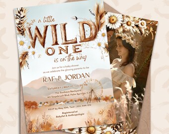 Wild One Baby Shower Invitation • Babychella • Coachella-Inspired Editable Canva Template • Boho Festival Vibes Card • JPD0E5
