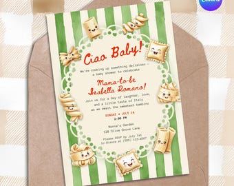 Ciao Baby Shower Invitation: Italian Pasta Theme (Canva Template, Digital & Printable Invite) P4ME4A