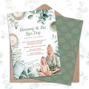 Convite para o dia do spa para mamãe e eu • Modelo editável do Canva • Festa de autocuidado para mãe e filha para impressão • JE3KLR