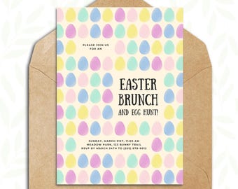Invito per il brunch di Pasqua e la caccia alle uova / Modello per la festa di Pasqua / Celebrazione primaverile / Modello Canva modificabile / Minimalista