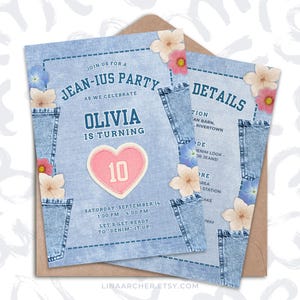 Denim Darling Birthday Invitation | Template for Birthday Celebration | Customizable Blue Jeans Party Theme Invite | JC2AGE