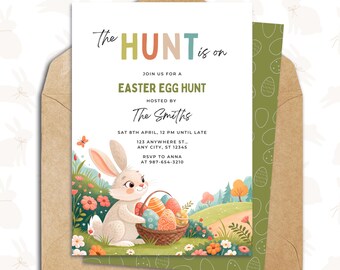 Easter Egg Hunt Invitation | Editable Canva Template | Easter Brunch and Parties | Spring Celebration