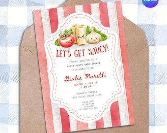 Ciao Bambino Pasta Baby Shower Invitation: Tomato Design (Canva Template)