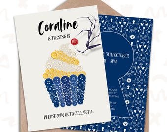 Coraline Birthday Invitation | Editable Template | Digital Download | Customizable Coraline Party Invite | 7TQLI6