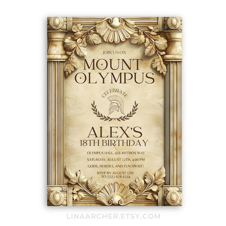 Greek Mythology Birthday Invitation: Toga Party, Editable Template ...