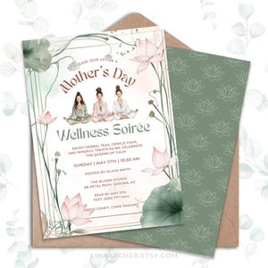 Invitation au brunch bien-être de la fête des Mères • Modèle sur toile inspiré du spa • Célébration imprimable pour les soins personnels • JE3KLR
