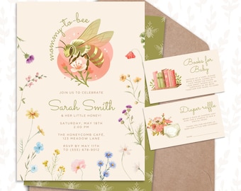 Mommy-to-Bee Baby Shower Invitation: Wildflower Floral Design (Digital Download)