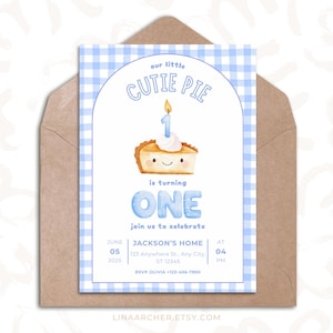 Cutie Pie First Birthday Invitation | Editable Template | Printable | Sweet Pie Themed Party | MZWX0H
