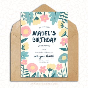 Spring Birthday Invitations | Floral Birthday | Wildflower Birthday Invitation | Editable Canva Template