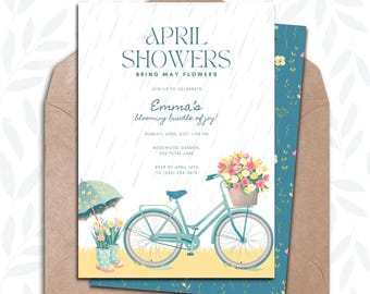 April Showers Bring May Flowers Baby Shower Invitation - Editable Template - Instant Download - Spring Floral Design