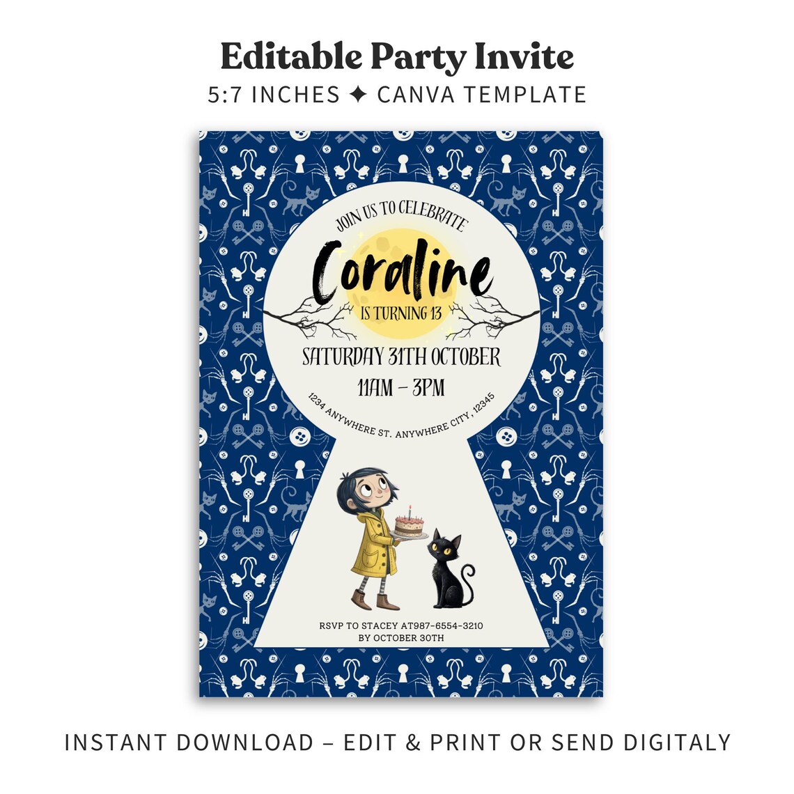 Coraline Birthday Invitation | Editable Template | Digital Download ...
