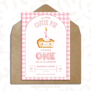 Cutie Pie First Birthday Invitation | Editable Template | Printable | Sweet Pie Themed Party | MZWX0H
