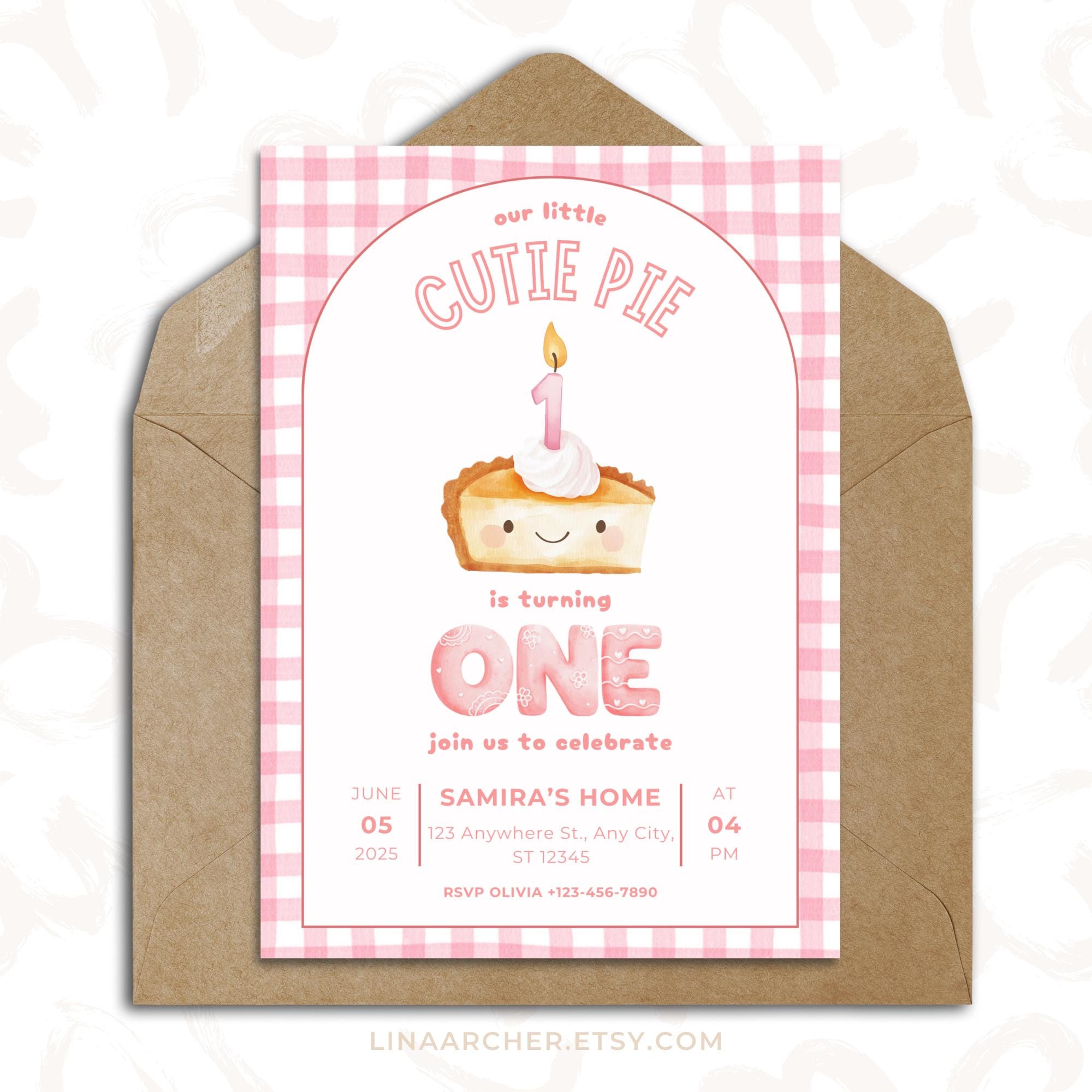 Cutie Pie First Birthday Invitation | Editable Template | Printable | Sweet Pie Themed Party | MZWX0H