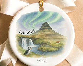 Iceland Ornament • Travel Souvenir from Iceland • Ceramic Christmas Keepsake Gift O096