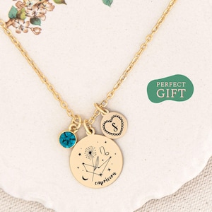 Personalized Capricorn Necklace Gift Capricorn Zodiac Necklace Capricorn Constellation Custom Birthstone Initial Capricorn Birthday Necklace