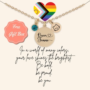 Queer Pride Symbol Necklace LGBTQ Jewelry Gender Fluid Custom Birthstone Message Card Jewelry Gift Coming Out Transgender Necklace Jewelry