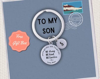 To My Son Gift Keychain for Son from Mom Personalized Custom Initial Pendant Keychain Gift for Son Keychain Mother to Son Sentimental Gift