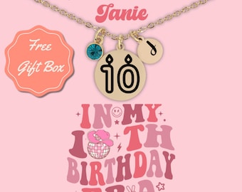 10th Birthday Necklace Gift Pink Disco Ball Cowboy Hat Disco Personalized Birthstone Necklace In My Double Digits Era Necklace Jewelry Gift