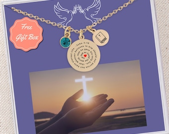 Custom Bible Verse Necklace for Woman with Scripture Personalized Verse Necklace Birthstone Initial Bible Charm Necklace Jewelry Christian