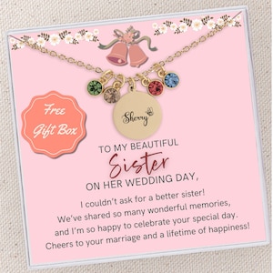 Sister Necklace on Her Wedding Day Bride Jewelry Gift for Bride from Sister Necklace for Sister on Her Wedding Day Custom Birthstone Jewelry