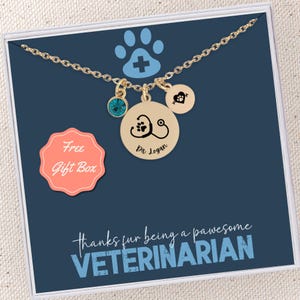 Personalized Veterinarian Gift Necklace Vet Gift Jewelry Necklace for Vets Custom Birthstone Initial Message Card Necklace Vet Pendant Charm