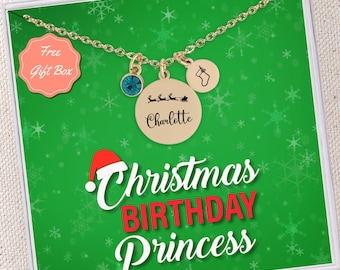 Personalized Merry Birthday Necklace Christmas Birthday Gift Jewelry Custom Birthstone Name Pendant Necklace Christmas Birthday Jewelry
