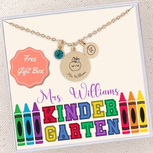 Personalized Kindergarten Teacher Necklace Gift with Card Kindergarten Teacher Jewelry Christmas Gift for Teacher Custom Birthstone Necklace