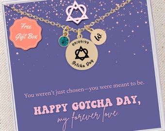 Custom Adoption Day Gift Necklace Gotcha Day Gift Jewelry Adoption Personalized Birthstone Initial Adoption Keepsake Gotcha Day Necklace 925