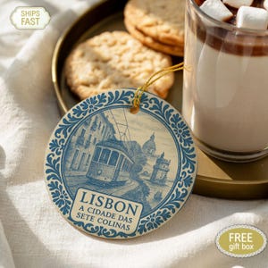 Lisbon Ornament – Blue Tile Ceramic Tram Portugal Travel Keepsake O124