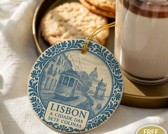 Lisbon Ornament – Blue Tile Ceramic Tram Portugal Travel Keepsake O124