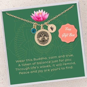 Personalized Buddha Spiritual Jewelry Necklace Buddha Meditation Jewelry Custom Birthstone Initial Zen Buddha Pendant Mindfulness Jewelry