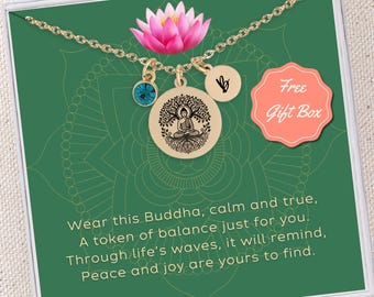 Personalized Buddha Spiritual Jewelry Necklace Buddha Meditation Jewelry Custom Birthstone Initial Zen Buddha Pendant Mindfulness Jewelry