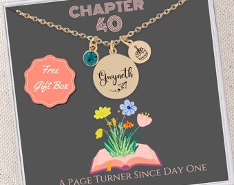 40th Birthday Personalized Name Birthstone Necklace, 40th Birthday Card and Custom Birthday Necklace, Personalized 30th Birthday Necklace