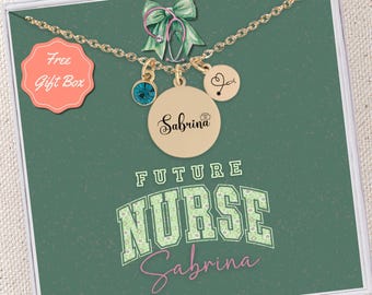 Custom Nursing Student Necklace Gift for Future Nurse Personalized Birthstone Initial Name Pendant Jewelry Gift for Nursing Student Necklace