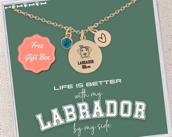 Custom Labrador Retriever Necklace, Personalized Birthstone Lab Mom Jewelry