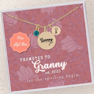 Custom New Granny Necklace Gift for First Time Granny Personalized Birthstone Initial Disc Necklace Promoted to Granny to Be Jewelry Silver