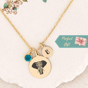 Elephant Necklace Animal Jewelry Gift for Elephant Lovers Mandala Elephant Bohemian Necklace Personalized Birthstone Initial Necklace Gift