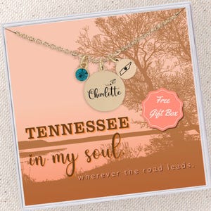 Custom State Tennessee Necklace Silver Tennessee State Jewelry Personalized Birthstone Name Pendant Tennessee Outline Necklace with Heart